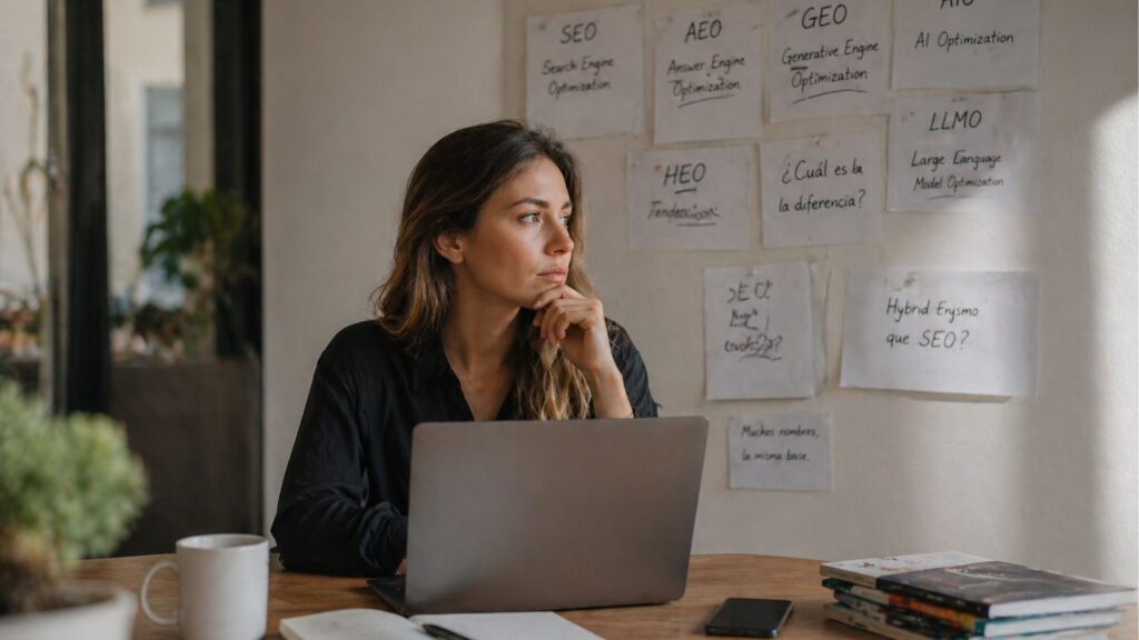 Mujer mirando las diferentes variaciones del SEO